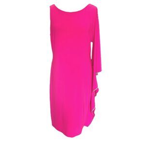 Joseph Ribkoff Neon Pink Dress 191022 Single Sleeve Cold Shoulder Size 6